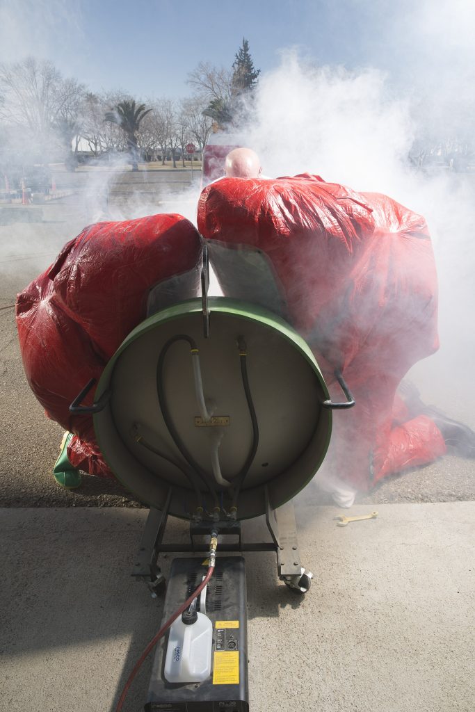 Fire service team training for a hazardous materials release from a gas cylinder