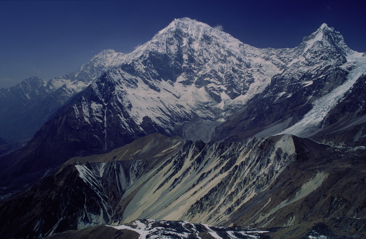 Langtang Lirung and Lirung Glacier in Nepal, viewed from Tsergo Ri